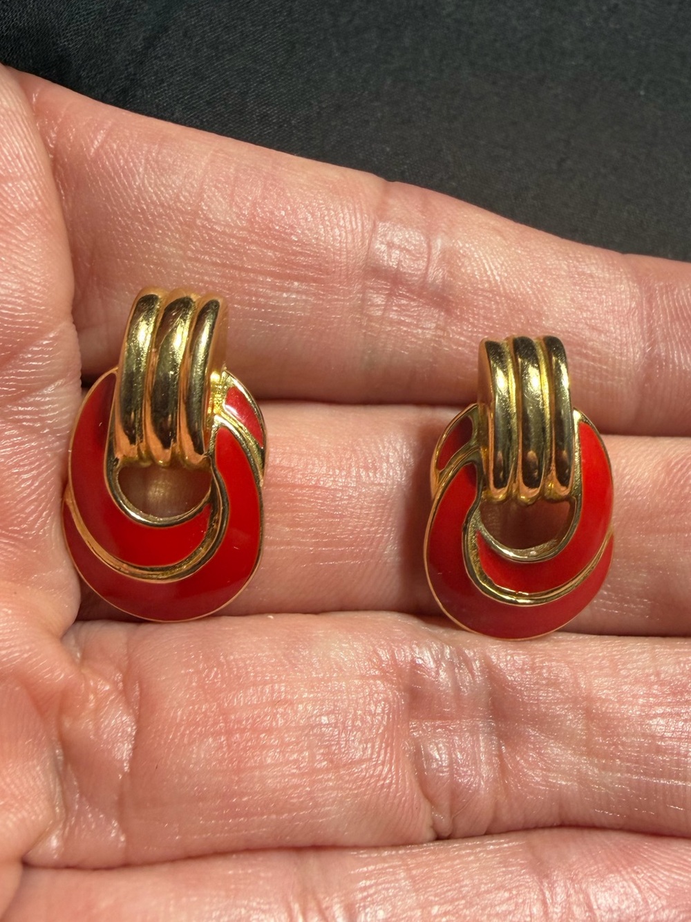 Vintage Trifari Gold-Tone Red Enamel Earrings